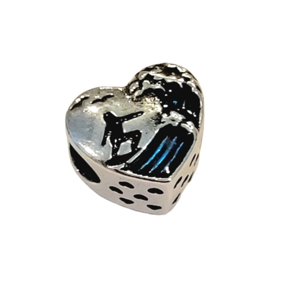Surfing Heart Blue Silver 925 Connector Bracelet Charm - Picture 2 of 6